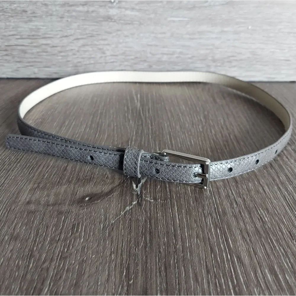 Gray Skinny Snake Print Belt 36" Long